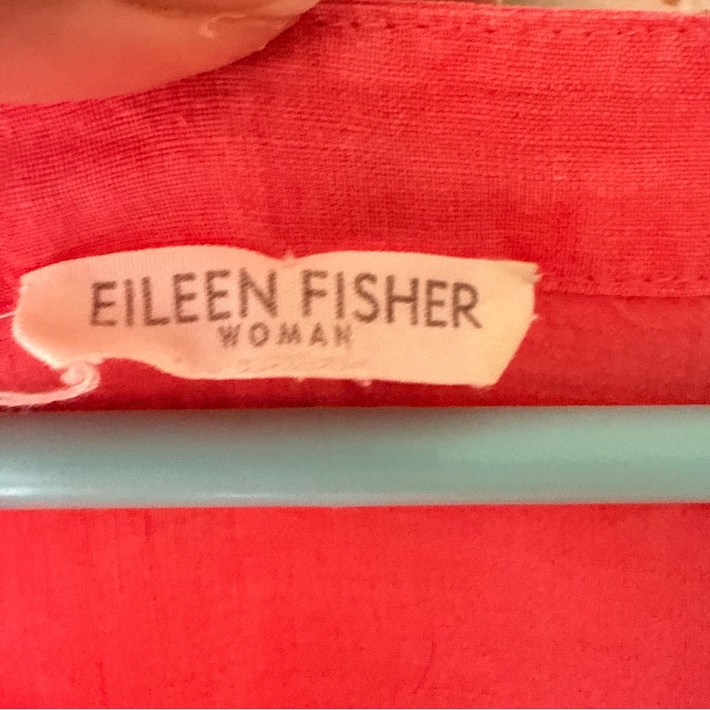 Eileen Fisher Pink Coral V-Neck Linen Top with Sequin Collar - Picture 2 of 9
